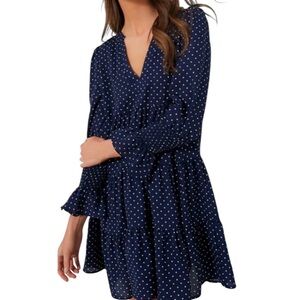 Pomander Place Navy Blue Polka Dot Tiered Dress